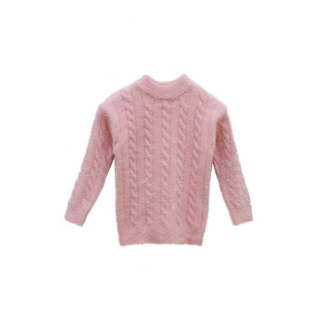 Winter Factory Price Custom Pure Color High Neck Pullover Twisted  Fuzzy Children Sweater Kids Girl Sweaters